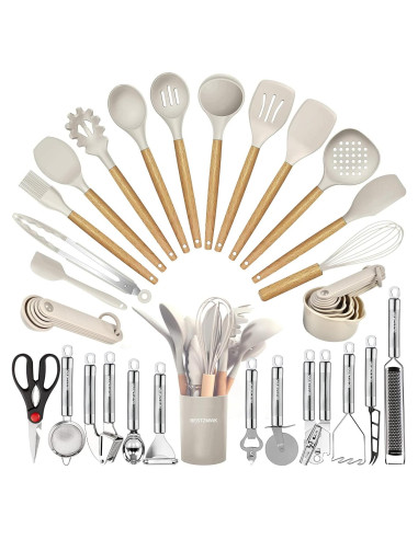 Juego de Utensilios de Cocina BESTZMWK 35 PZS Silicona y Madera