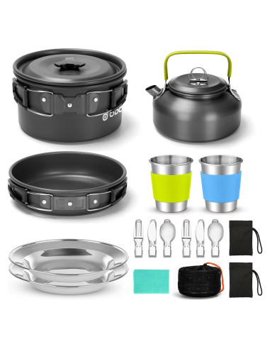 Kit de Cocina para Camping Odoland 15 Piezas Aluminio Antiadherente