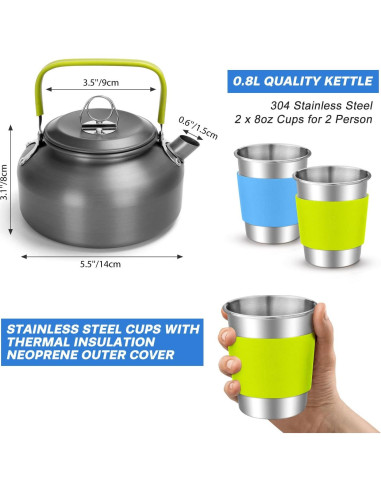 Kit de Cocina para Camping Odoland 15 Piezas Aluminio Antiadherente