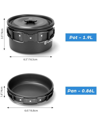 Kit de Cocina para Camping Odoland 15 Piezas Aluminio Antiadherente