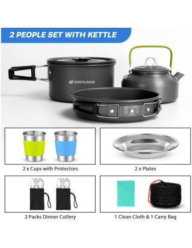 Kit de Cocina para Camping Odoland 15 Piezas Aluminio Antiadherente