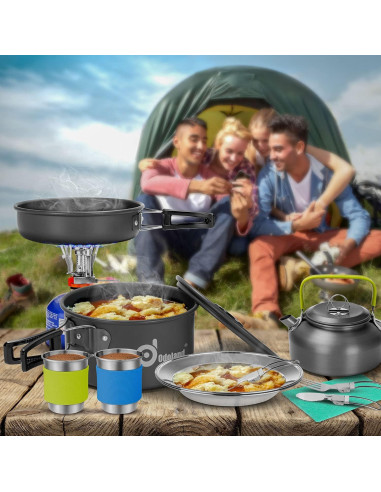 Kit de Cocina para Camping Odoland 15 Piezas Aluminio Antiadherente