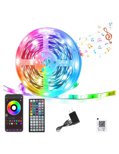 Tira de luces LED RGB 50FT GANZQH con control remoto y música