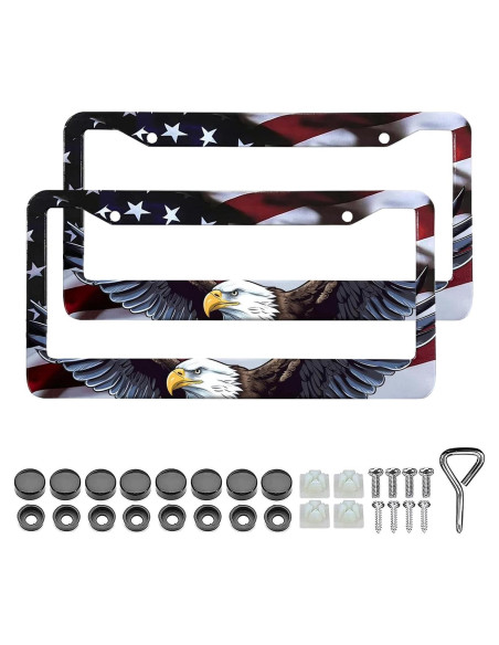 Marco de Placa de Licencia Patriótico LIN KANG - Aluminio con Bandera Americana Marco de Placa de Licencia Patriótico LIN KANG - Aluminio con Bandera Americana