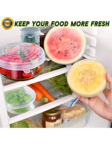 Tapas de Silicona Reutilizables JIGUOOR - 6 Tamaños para Alimentos