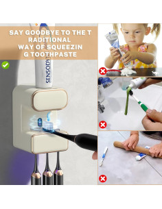 Dispensador Automático de Pasta de Dientes WREWING Beige con 3 Espacios 2