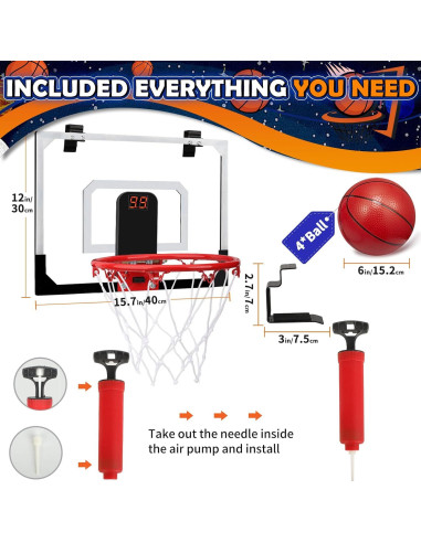 Aro de Baloncesto Mini Amarlozn 9" con Tablero y 4 Balones