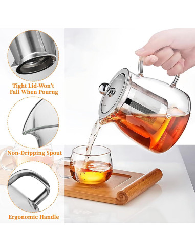 Tetera de vidrio BanYakong 550ML con infusor de acero inoxidable