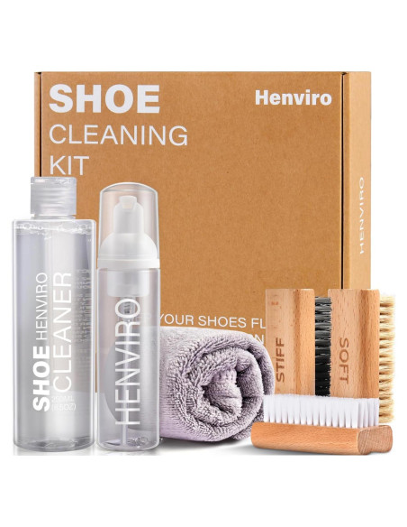 Kit de Limpieza de Zapatos Henviro 240 ml con Cepillos y Toalla Kit de Limpieza de Zapatos Henviro 240 ml con Cepillos y Toalla