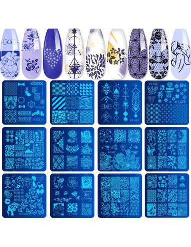 Kit de Estampado de Uñas Biutee 23 Piezas con 12 Placas y 8 Geles