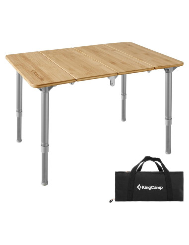 Mesa Plegable KingCamp de Bambú Ajustable Amarillo 3 Alturas
