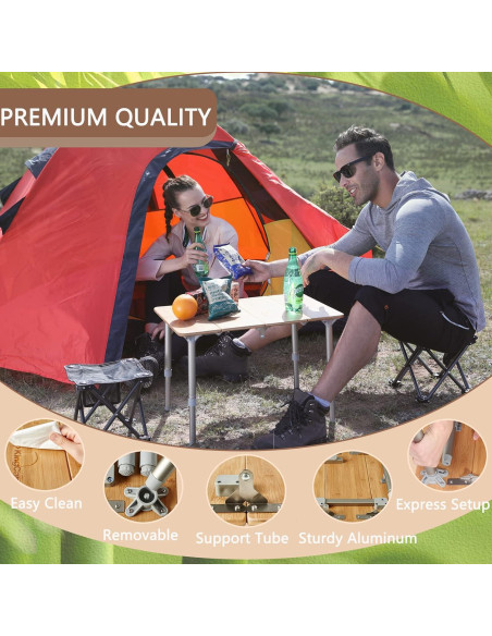 Mesa Plegable KingCamp de Bambú Ajustable Amarillo 3 Alturas Mesa Plegable KingCamp de Bambú Ajustable Amarillo 3 Alturas