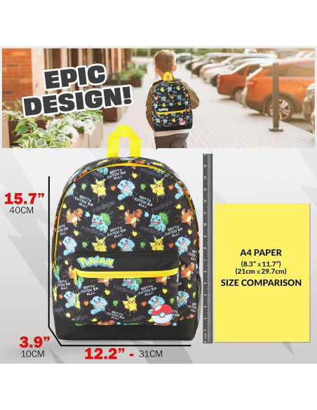 Mochila Escolar Pokemon Negra 12.4L para Niños y Adolescentes