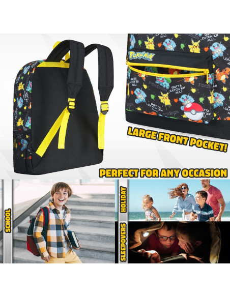Mochila Escolar Pokemon Negra 12.4L para Niños y Adolescentes