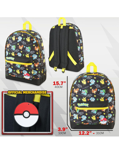 Mochila Escolar Pokemon Negra 12.4L para Niños y Adolescentes