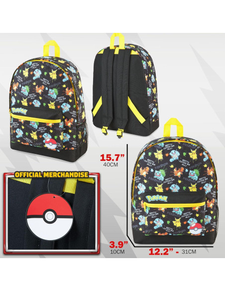 Mochila Escolar Pokemon Negra 12.4L para Niños y Adolescentes