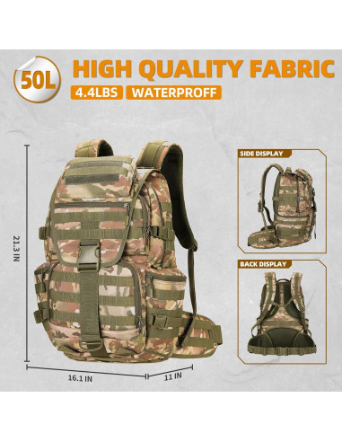 Mochila Táctica Militar KXBUNQD 50L Impermeable Camo Selva