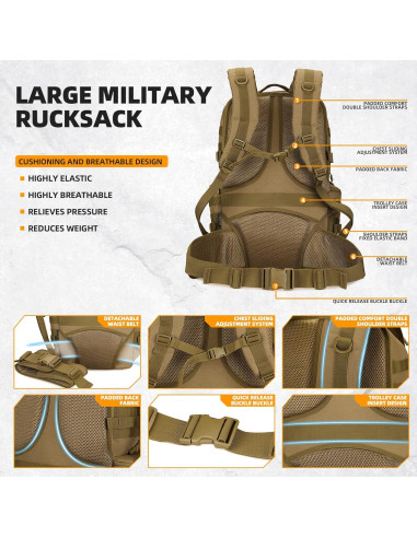 Mochila Táctica Militar KXBUNQD 50L Impermeable Camo Selva