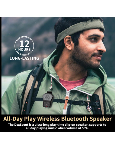 Altavoz Bluetooth DEXSCOUT Gris con Clip y 12h Batería