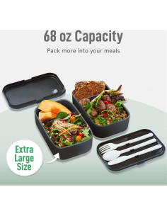 Caja Bento Doble KARRICO 60L Libre de BPA Negra con Divisores 2