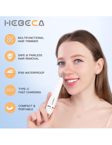 Recortador de Vello Facial HEBECA FT3002 Recargable Impermeable