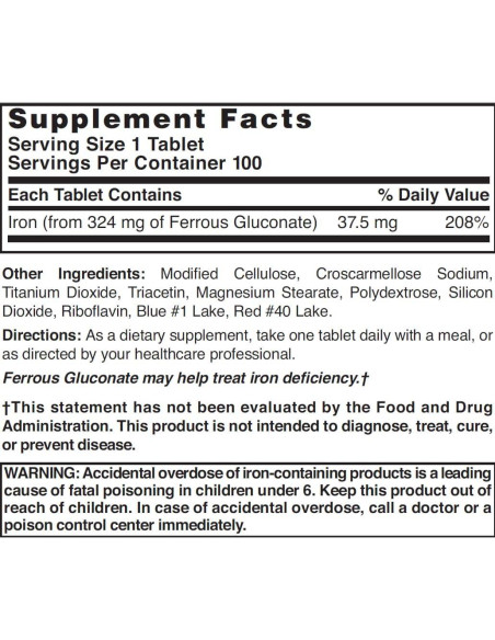Tabletas de Gluconato Ferroso Nature's Blend 100 Unidades 36 mg Tabletas de Gluconato Ferroso Nature's Blend 100 Unidades 36 mg