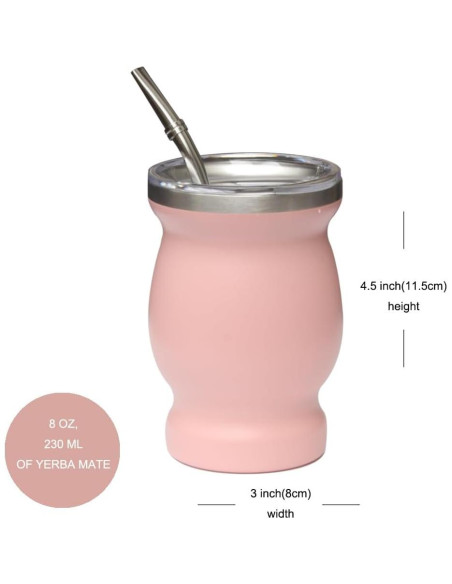 Taza de Yerba Mate Beruth 8oz Acero Inoxidable Rosa Melocotón Taza de Yerba Mate Beruth 8oz Acero Inoxidable Rosa Melocotón