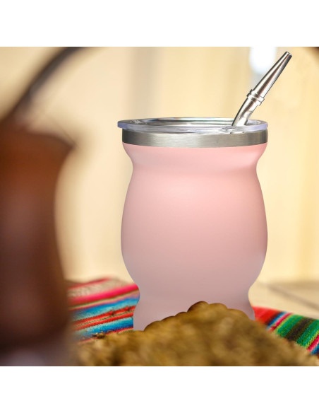 Taza de Yerba Mate Beruth 8oz Acero Inoxidable Rosa Melocotón Taza de Yerba Mate Beruth 8oz Acero Inoxidable Rosa Melocotón
