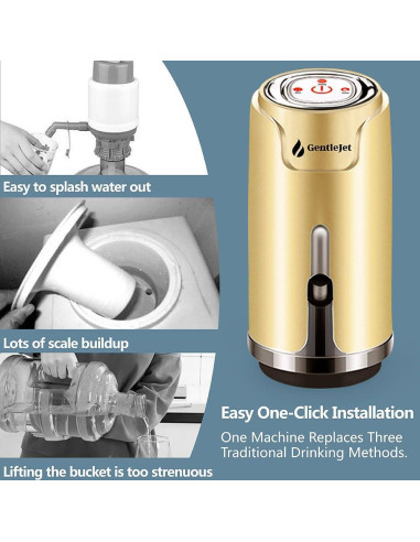 Dispensador de Agua Eléctrico GentleJet 5 Galones USB Dorado