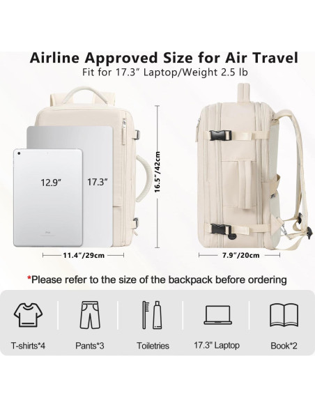 Mochila de Viaje Snoffic Beige 40L Impermeable para Laptop 17.3" Mochila de Viaje Snoffic Beige 40L Impermeable para Laptop 17.3"