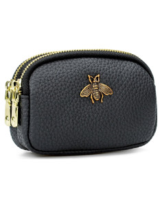 Billetera de Monedas de Cuero WOZEAH para Mujeres Negra