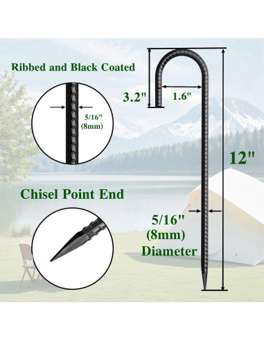Estacas de Rebar MSWY 30 Piezas 30,48 cm Gancho J