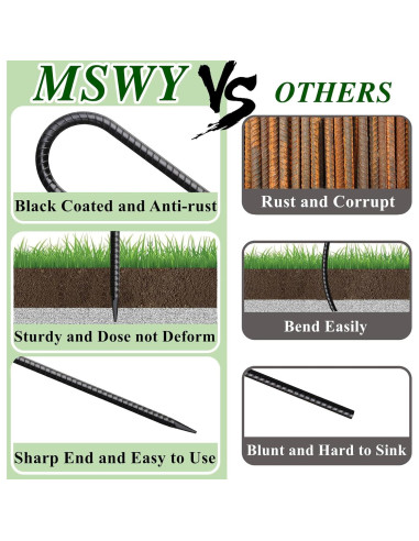 Estacas de Rebar MSWY 30 Piezas 30,48 cm Gancho J