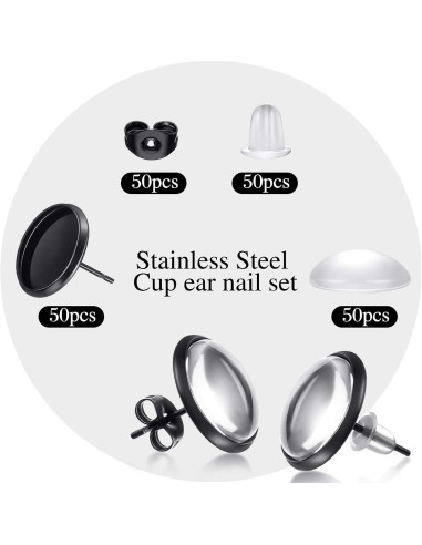 Kit de Aretes de Stud Hicarer 200 Piezas DIY Acero Inoxidable
