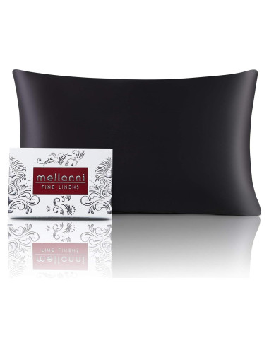 Funda de Almohada de Seda Pura Mellanni Estándar Negra - Cuidado Cabello y Piel
