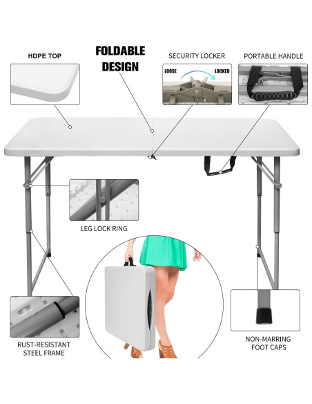 Mesa Plegable Byliable 180 cm Blanca Ajustable para Camping Mesa Plegable Byliable 180 cm Blanca Ajustable para Camping