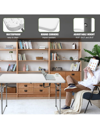 Mesa Plegable Byliable 180 cm Blanca Ajustable para Camping