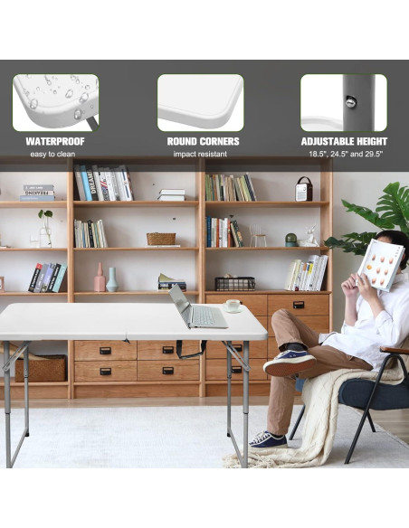 Mesa Plegable Byliable 180 cm Blanca Ajustable para Camping Mesa Plegable Byliable 180 cm Blanca Ajustable para Camping