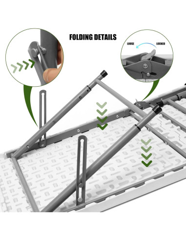 Mesa Plegable Byliable 180 cm Blanca Ajustable para Camping