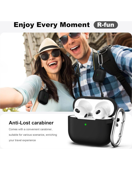 Funda de Silicona R-fun para AirPods 3 - Negro, con Llavero Funda de Silicona R-fun para AirPods 3 - Negro, con Llavero