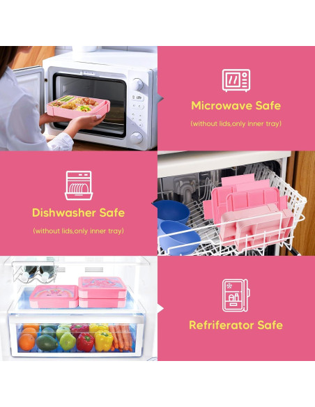 Caja Bento JYPS Rosa para Niños 6 Compartimentos 1330ml Caja Bento JYPS Rosa para Niños 6 Compartimentos 1330ml