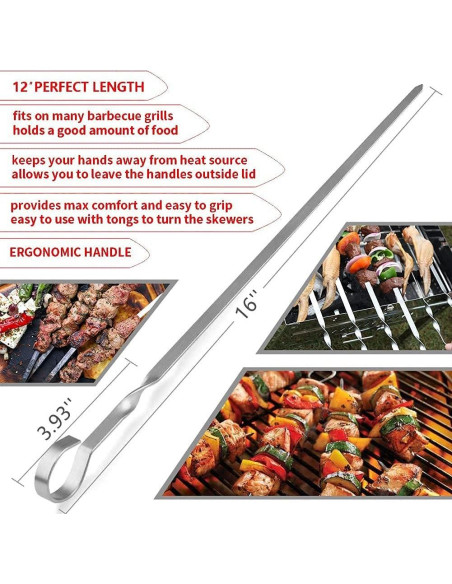 Set de 12 Pinchos de Kabob de Acero Inoxidable JOMVERL 40.64 cm Set de 12 Pinchos de Kabob de Acero Inoxidable JOMVERL 40.64 cm