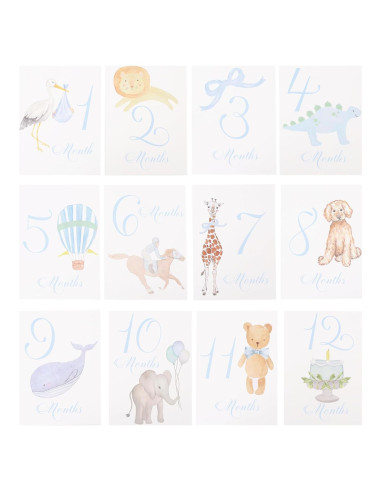 Tarjetas de Hito Mensual para Bebé BEADED - 13 Piezas Azul
