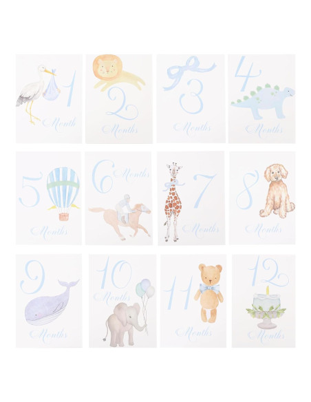 Tarjetas de Hito Mensual para Bebé BEADED - 13 Piezas Azul Tarjetas de Hito Mensual para Bebé BEADED - 13 Piezas Azul