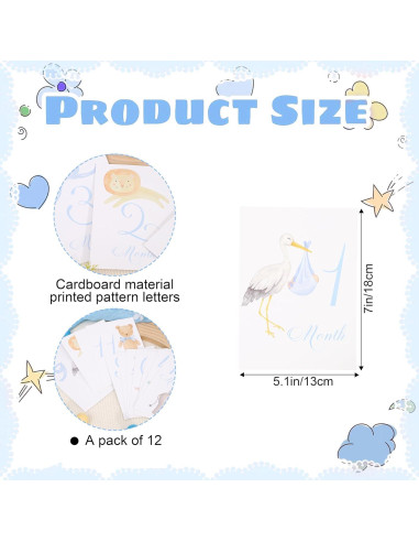 Tarjetas de Hito Mensual para Bebé BEADED - 13 Piezas Azul