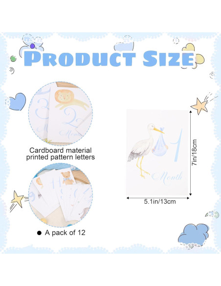 Tarjetas de Hito Mensual para Bebé BEADED - 13 Piezas Azul Tarjetas de Hito Mensual para Bebé BEADED - 13 Piezas Azul