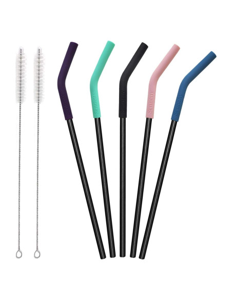Conjunto de 5 Pajitas de Acero Inoxidable Senneny 6mm Flexibles Conjunto de 5 Pajitas de Acero Inoxidable Senneny 6mm Flexibles