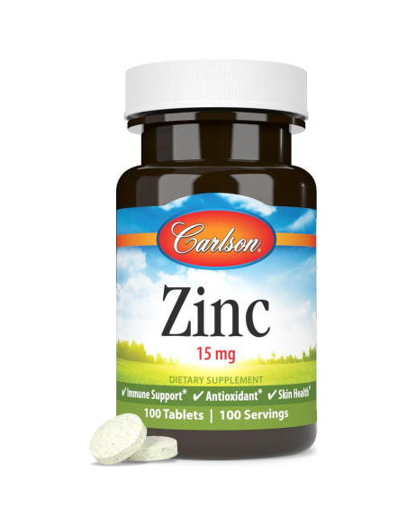 Suplemento de Zinc Gluconato Carlson 15 mg 100 Tabletas Suplemento de Zinc Gluconato Carlson 15 mg 100 Tabletas