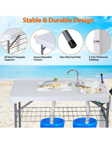 Mesa de Limpieza de Pescado SUPER DEAL con Fregadero 107,9 cm