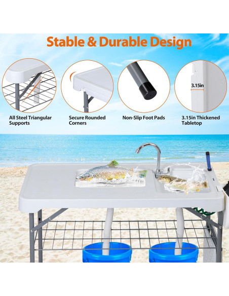Mesa de Limpieza de Pescado SUPER DEAL con Fregadero 107,9 cm Mesa de Limpieza de Pescado SUPER DEAL con Fregadero 107,9 cm